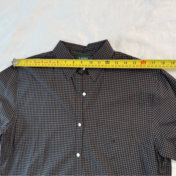 Lauren Ralph Lauren Women’s Black Grid Check Button Down Blouse Size L - Picture 8 of 13